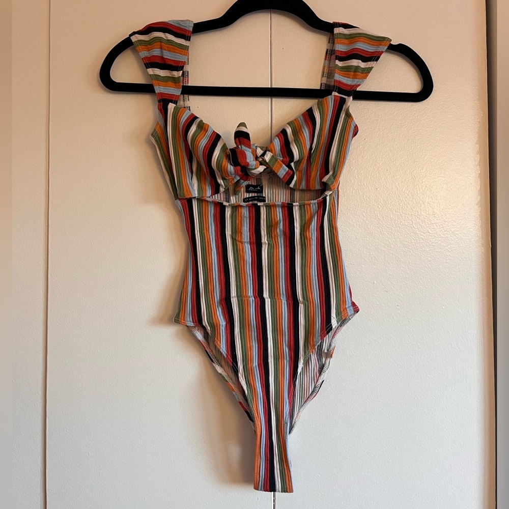 Out From Under Wanda Striped Multicolor Tie-Front Bodysuit